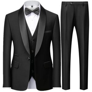 Männer Mariage Farbblockkragen Anzüge Jacke Hose Weste Male Business Casual Wedding Blazer Mantel Weste Hose 3 Teile Set 240106