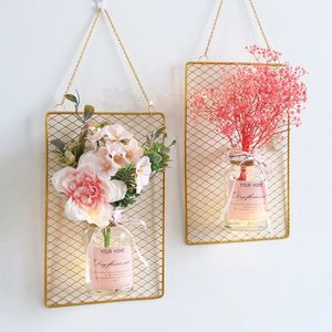 Nordiskt vackert rum Artificial Flower Wall Decor Home Accessories Macame Hanging Vase Creative Pendants Craft Gift 240106