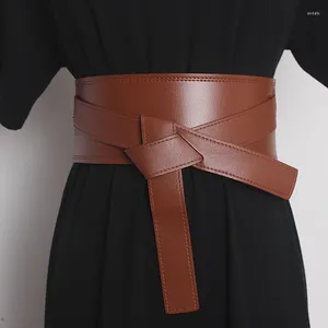 Cintos femininos pista moda couro genuíno arco cummerbunds vestido feminino espartilhos cintura decoração cinto largo tb2563