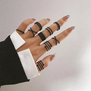 Anéis de banda anéis de dedo preto punk para mulheres homens simples conjunto de anel de corrente moda anéis tendência amigo presentes festa junta jóias parte