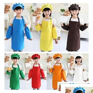 Aprons Kids Pocket Craft Cooking Baking Art Painting Kitchen Dining Bib Children 10 Colors Drop Delivery Home Garden Textiles New Dhfvd