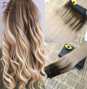 5 Clips One Piece Clip In Human Hair Extensions With Lace Straight Brazilian Virgin Hair Ombre Balayage Color 4 Fading To 182130926