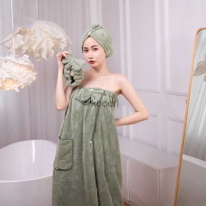 Bath Towel 3PCS Coral Fleece Bath Dress Soft Absorbent Bow Tube Top Bath Towel Hair Dry Cap Headband for Women Girls YQ240106