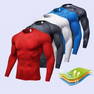 Vintermän långärmad körning av sport T -shirtkläder Mens Thermal Muscle Bodybuilding Gym Compression Quick Dry Tights Shirt 240106