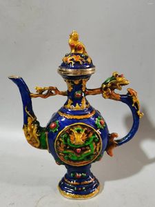 Garrafas em relevo duplo dragão cobre corpo cloisonne pote de vinho retro decoração para casa ornamento