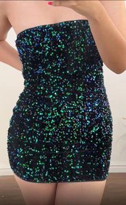 Vestidos casuais verde glitter lantejoulas tubo top vestido mulheres sexy strapless backless mini bodycon festa nightclub rua bandeau