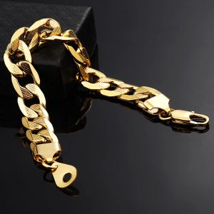 Braslet Braclet 2024 Male Golden Color 14K Giallo Gold Gold Embossing Cuban Link Chain Bracciale per uomini Hiphop Gioielli