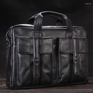 Evrak çantaları lüks erkekler gerçek deri evrak çantası iş çantası dizüstü bilgisayar 15.4 