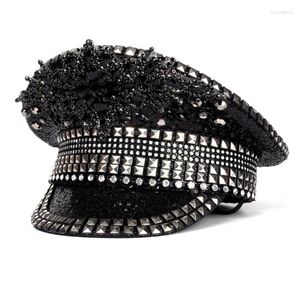 Berets Sparkling Captain Hat Heavy Crystal Sequins Rivets For Bachelorette Party Bride Actor Actress