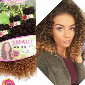 6pcslot för en huvud jul vacker ombre färg syntetiskt hår wefts jerry curl virkning hårförlängningar virka flätor hår 4469184