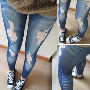 Jeans Atacado Jeans Rasgados Look Skinny Jeggings Calças Calças Calças Azul