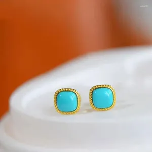 Dangle Earrings Imported Meisong Raw Ore Natural Turquoise Stud S925 Sterling Silver Simple Lace Square For Women Anti-Al