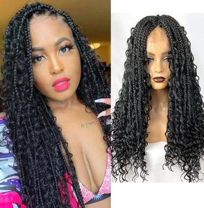 MH Natural Black Color Box Crochet Braid Hair Lace Front Wigs Pre Plucked Braided Synthetic Braids For Women3524808