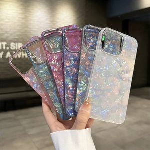 Luxury Aurora Glossy Diamond Shell Pattern Case för iPhone 15 14 13 12 11 Pro Max 14 Plus SE Laser IMD PC Hard Cover