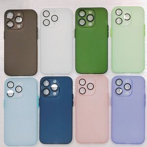 Einfarbige TPU-transluzente Handyhülle für iPhone 15 14 13 12 Pro Max, matte Linse, Schutzfolie, weiche Silikon-Rückseite