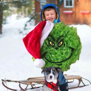 Dekorationen 2022 Weihnachtskränze neue Grinchgrüne Sulley -Kränze hängende Türverzierungen