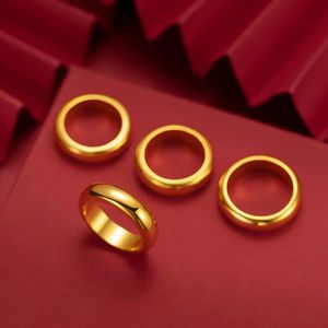Hoyon Pure 24K Sarı Altın Kaplama Yüzüğü Erkekler ve Kadınlar İçin Klasik Gelin Çift Düğün Bankaları Mücevherat 240105