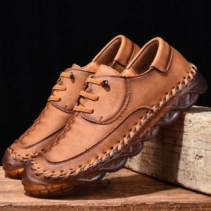 2023 primavera retro marrom masculino feito à mão couro de vaca para homens plana oxford sapatos casuais tamanho grande 45 46