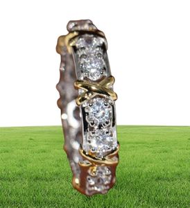 Anello per fede nuziale professionale Eternity Diamonique CZ con diamante simulato 10KT in oro bianco e giallo misura 5-114814514