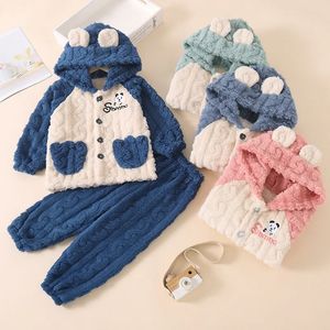 Осенне-зимний плюшевый детский пижамный комплект, детская утепленная домашняя одежда кораллового бархата для мужчин и девочек 240106