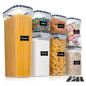 Conjunto de recipientes de alimentos para cozinha, 7 peças, caixa de armazenamento hermética de plástico sem BPA com 10 adesivos e caneta 240105