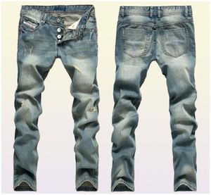 Hett försäljning! 2018 MAN HOLE IN LIGHT BLÅ Jeans Nostalgic Speed ​​Sell genom Foreign Trade Pants Straight Cowboy Detonation Model1400234