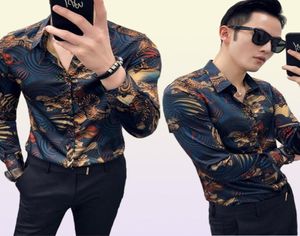 Koszulki z nadrukiem dla zwierząt Mężczyźni Slim Fit Camisa Social Masculina Koszula z długim rękawem Modna odzież męska Mauchley3713122