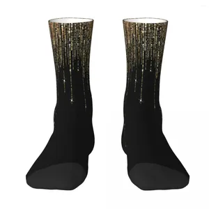 Herensokken Luxe Chic Zwart Goud Sparkly Glitter Fringe Sok Heren Dames Polyester Kousen Aanpasbaar ontwerp