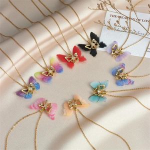 Pendant Necklaces High Grade Zircon Butterfly Necklace Stainless Steel Classic Design Insect Choker Jewelry Party Gifts For Women Girls