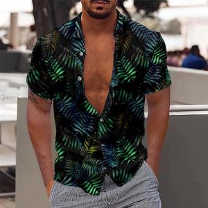 Camisas casuais masculinas camisa de manga curta para homem criativo flor e grama impressão verão moda topos blusas soltas camisas de hombre