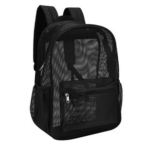 Moda kobiety przezroczyste plecaki z siatki dla chłopców i dziewcząt lekka waga plecak Travel Black Student Bag 240106