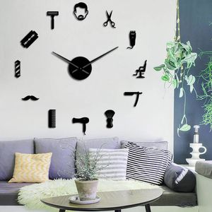 Beard Style Barber Shop Stor DIY Silent Wall Clock Male Frisyr Mustasche Skägg MAN TOOLS DECORATIVE Giant Mute Watch 240106