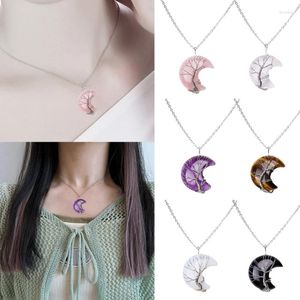 Chains Natural Stone Necklace Wire Wrap Crystal Pendant Necklaces For Women Men Clavicle Chain Healing