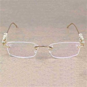 26 % Rabatt auf Vintage-Leopard-Randlose klare Stein-transparente Brillengestelle, Luxus-Brillen, Herren-Accessoires, Oculos-Brillen, neu