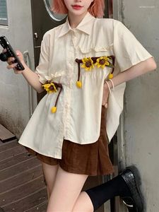 Women's Blouses KIMOKOKM Sweet Flowers Daisy Kawaii Short Sleeve Leisure Shirt Japanese Spring Summer Irregular Mori Girly