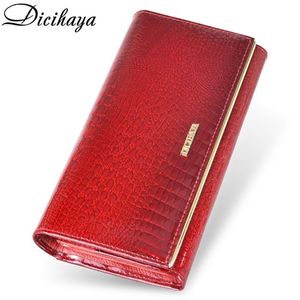 Dicihaya äkta läder kvinnliga plånböcker multifunktion handväska rött korthållare lång plånbok koppling väska damer patent läder handväska y1902571