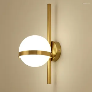 Wall Lamp E27 Modern Golden Glass Ball Lights Living Room Bedroom Bedside Moon Bathroom Aisle TV Background Sconce