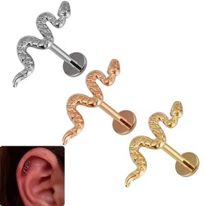 5st rostfritt stål platt botten läpp naglar serpentin öron naglar män och kvinnor kroppspiercing smycken