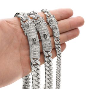 6mm-14mm Hip Hop Stainless Steel Miami Cupan Link Chain Necklace Full 5a Zircon Clasp 14k/18K الذهب المطلي بالمجوهرات الفضية مجموعة
