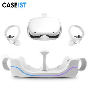 Caseist VR headset laddningsglasögonfästet snabb laddningsstation docka hållare magnetisk spelkontroller stativ rgb andas ljus väggmontering för meta oculus quest 2