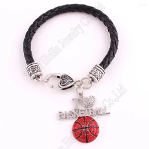 Pulseiras de link que vendem pulseira banhada a ródio com cristais brilhantes I LOVE BASKETBALL Charm Pulseira Corrente de corda