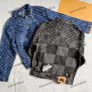 Xinxinbuy 2024 Мужская дизайнерская джинсовая куртка с решетчатыми панелями и буквами, жаккардовая с длинным рукавом, женская, черный, белый, синий, серый, хаки, желтый, S-2XL