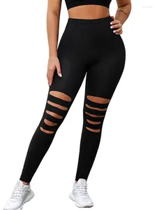 Leggings da donna scava fuori pantaloni da yoga donna sexy a vita alta nero streetwear leggins club jeggings elastico Mujer