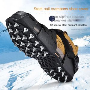 32 dentes prego pinça de gelo pico sapatos de aço antiderrapante para neve andando sapato cobre neve crampons grampos apertos botas de escalada 240105