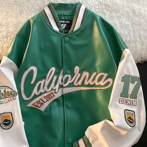 Americano lettera retrò ricamo giacche di pelle cappotti tendenza strada delle donne uniforme da baseball all-match coppia top allentato 240105