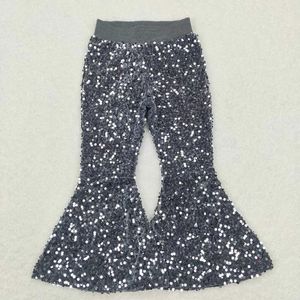 Trousers Wholesale Baby Girls Grey Sequins Soft Children Bell Bottoms Pants Clothes Kids Boutique Clothing