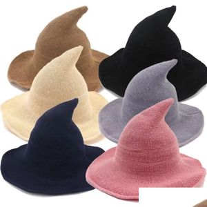 Party Hats Halloween Easter Witch Hat Diversified Along The Sheep Wool Cap Knitting Fisherman Female Fashion Pointed Basin Bucket New Dhs0Z