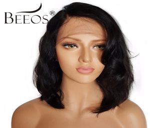 Beeosショートレースフロントヒューマンヘアウィッグベビーヘアノンレミー130密度ブラジルのプリックレースウィッグアベレージキャップ22225QU8485421