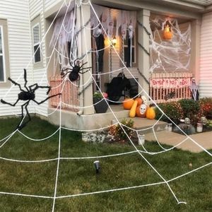 装飾大手ホワイトスパイダーウェブスパイダーウェブアウトドアガーデンヤードホーンテッドホームハロウィーンの装飾小道具Y201006