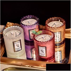 Velas em relevo copo de vidro-perfumado sem fumaça artesanal vela perfumada favores de casamento aniversário presentes de natal drop entrega home garde dhbvd